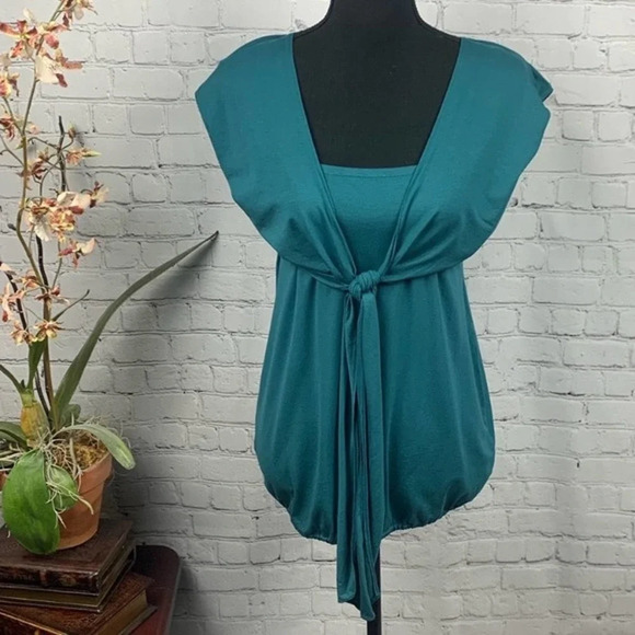 ANN TAYLOR LOFT | Blue Green Tie Front Blouse SM - Picture 1 of 5